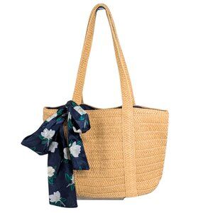 Draper James Woven Natural Raffia Jute Medium Lined Tote Bag w/Twilly Scarf